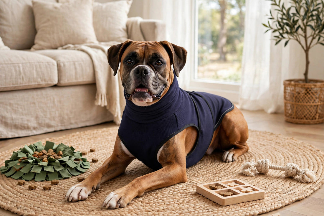 Dog with enrichment toys at home — separation anxiety vs boredom signs