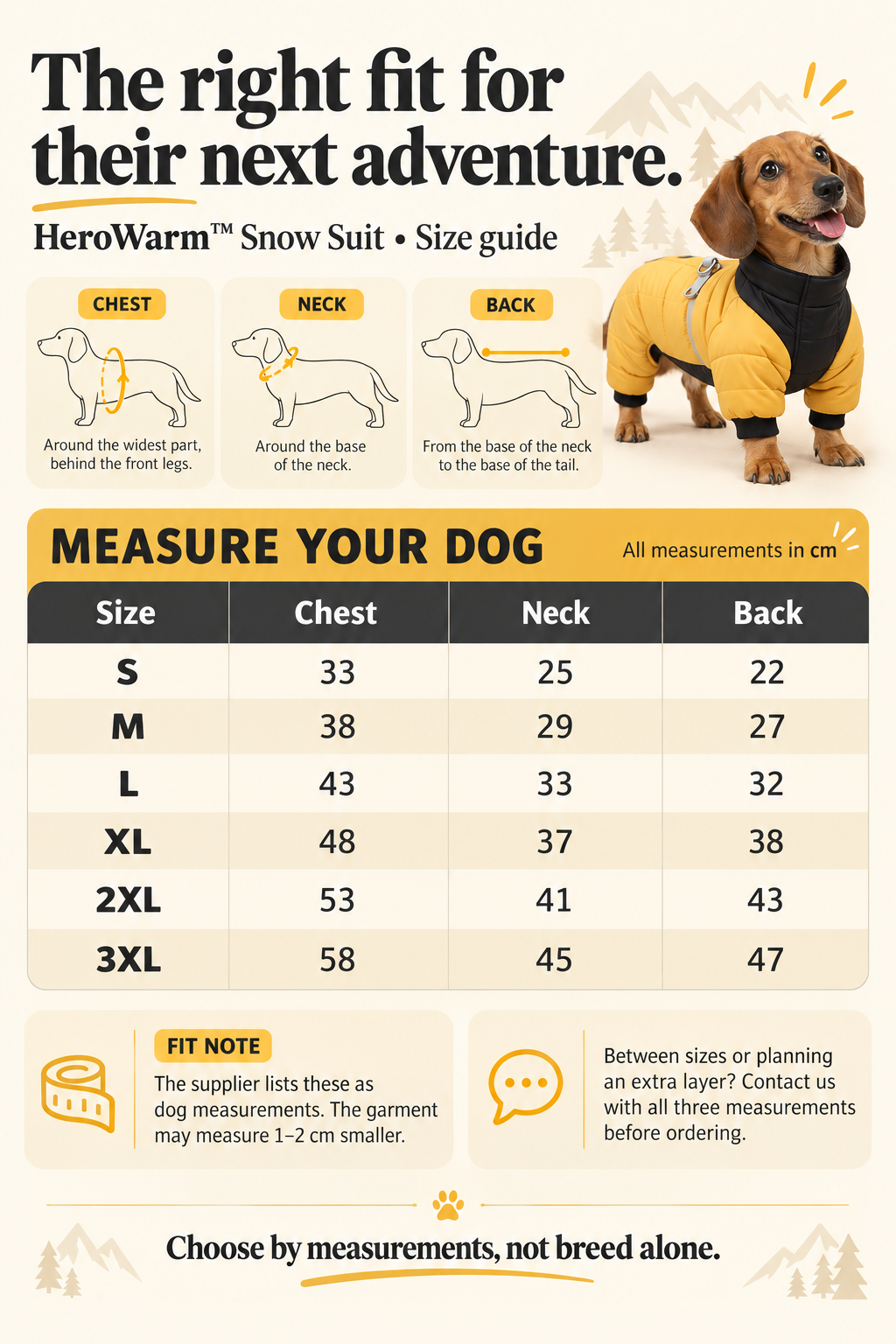 Size guide — HeroWarm™ Insulated Dog Winter Snowsuit
